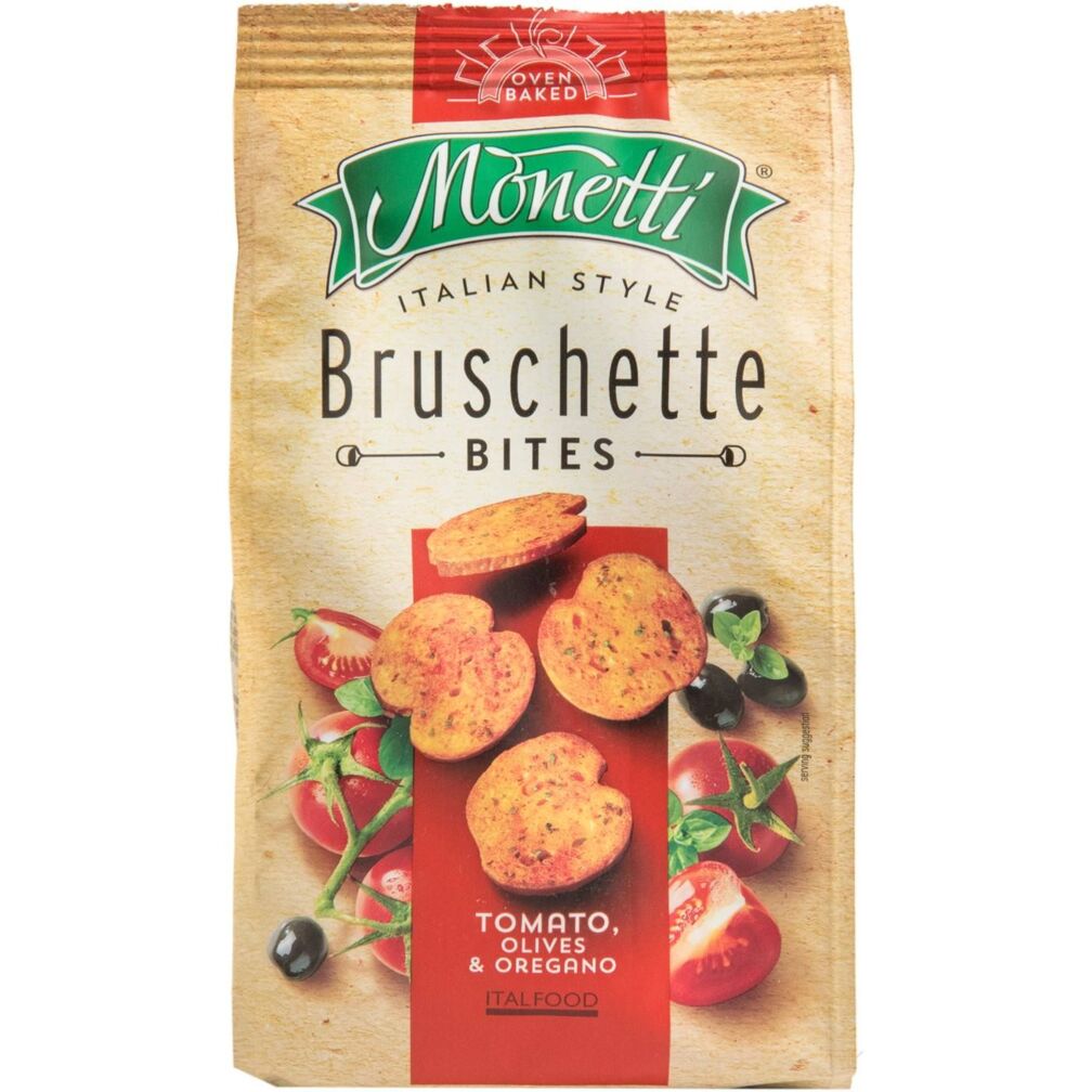 Monetti Oven Baked Bruschette Chips Tomato Olives Oregano 70g-A